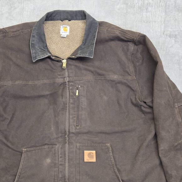 Carhartt Dark Brown C61 Sandstone Ridge Jacket Size 2XL Sherpa Lined Workwear - Picture 5 of 14